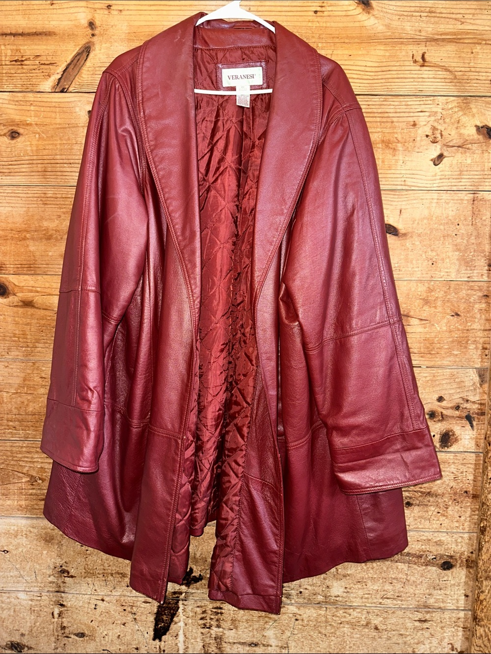 Veranesi Burgundy Leather Open-Front Coat